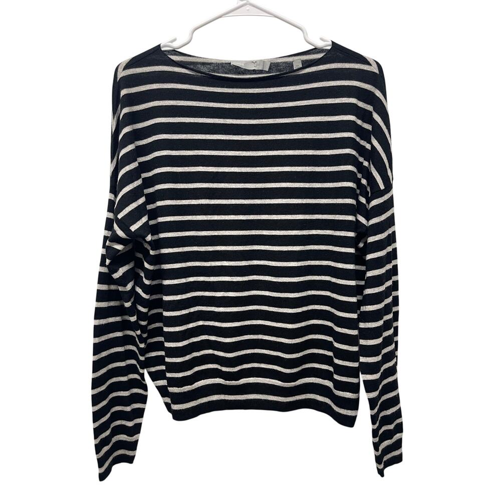 Vince Women's Striped Boatneck Sweater black white striped long sleeve Large